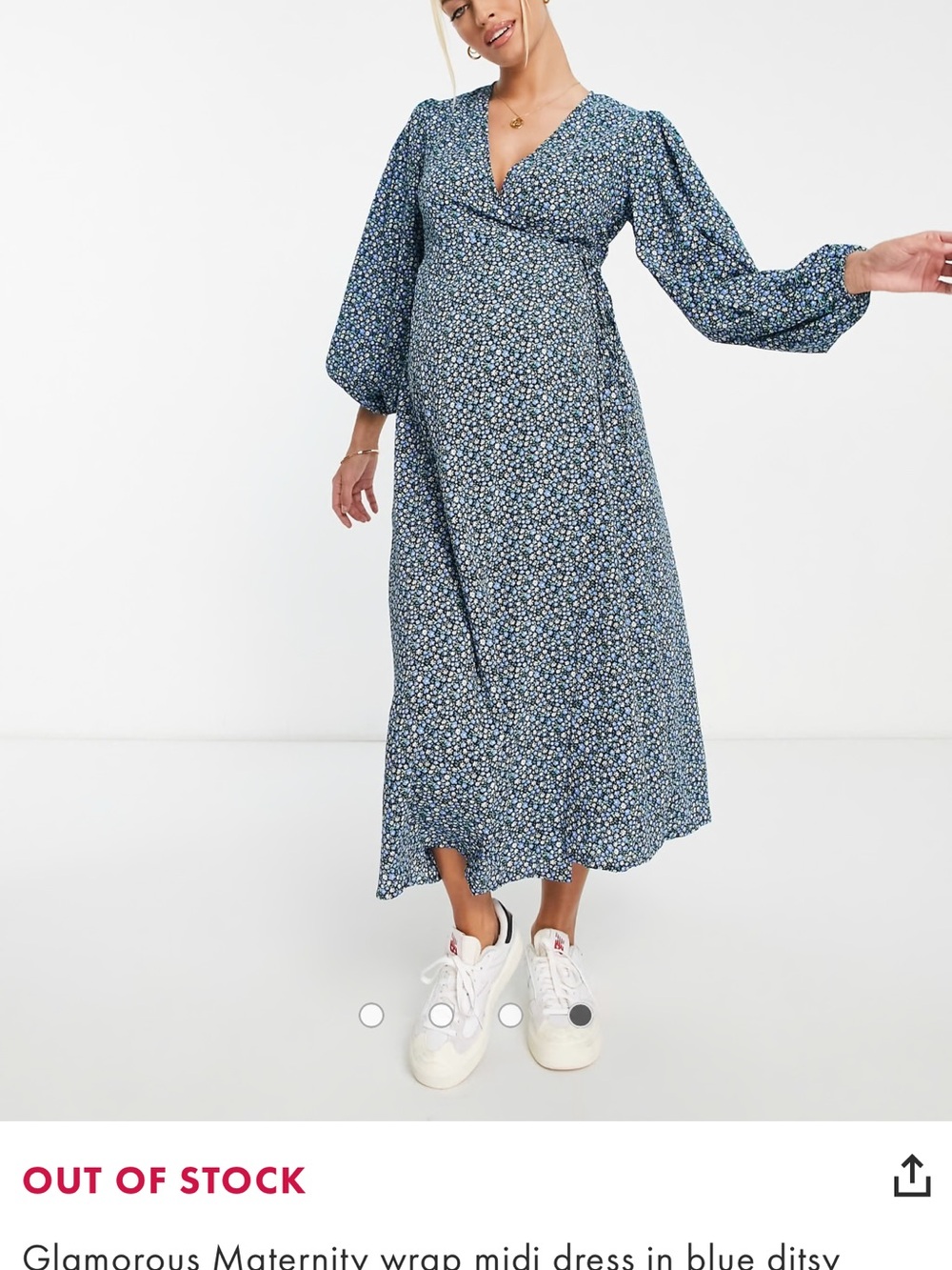 Glamorous Blue Ditsy Floral Wrap Midi Dress